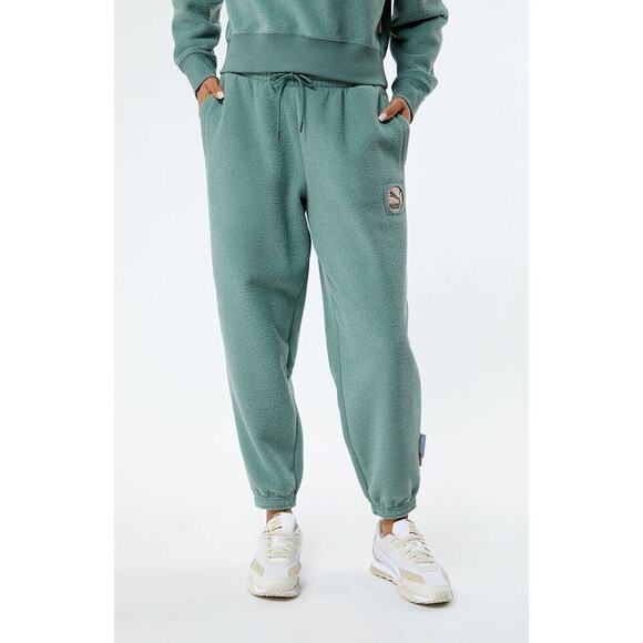 Puma Geen Drawstring Fleece Relaxed Fit Women's Classics Now Then Sweatpants L - Picture 1 of 16